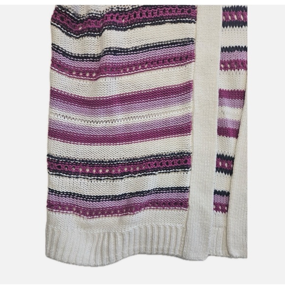 Lane Bryant Cardigan Sweater Womens 10/12 Purple Striped Open Front Short Sleeve - Picture 5 of 10